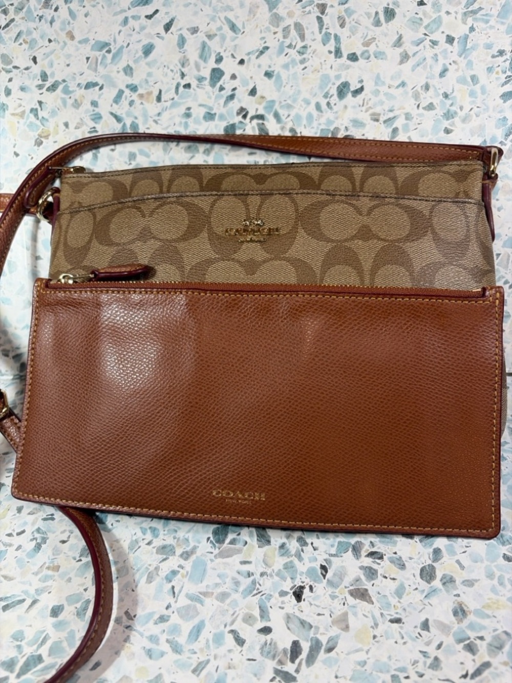Coach East West Pop-Up Pouch Crossbody Signature Brown Tan F58316 - Picture 4 of 6
